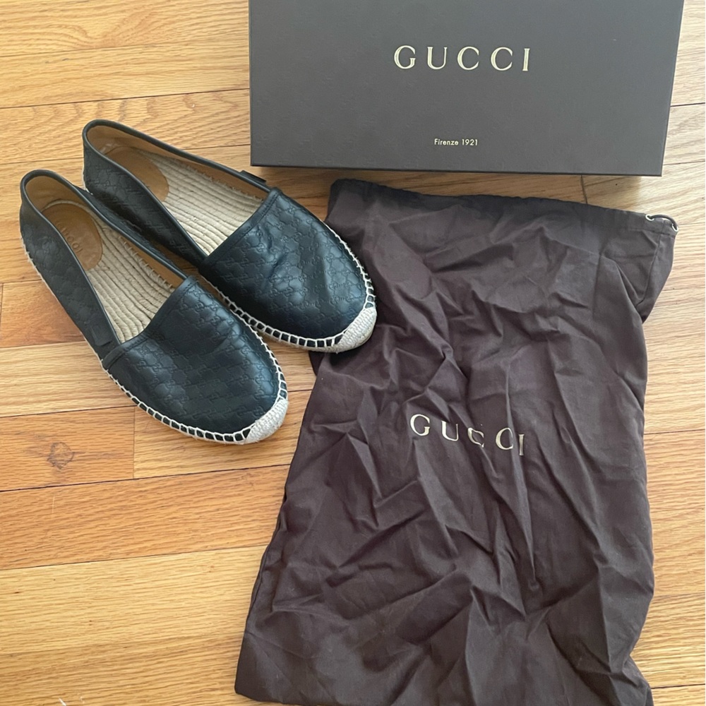 Gucci Black Leather Guccissima Espadrilles Size 40